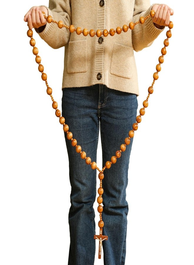 Quelay 42 Inches Catholic Holy Big Mix Beads Sanctified Rosary Handmade Natural Wood Chain Jesus Cross Large Wall Christian Rosary for Advent Prayer and Christmas Devotions - Image 5